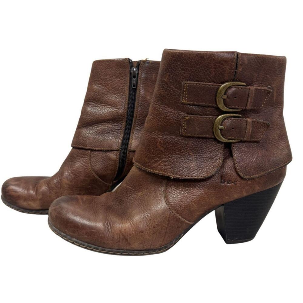 B.O.C.Born Concepts Traipse Brown Leather Ankle Booties Sz 9.5 Moto Buckle Boho